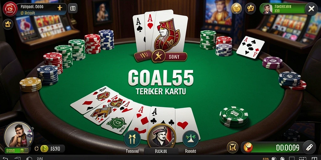 Tampilan screenshot GOAL55 dengan gameplay poker yang mendebarkan.