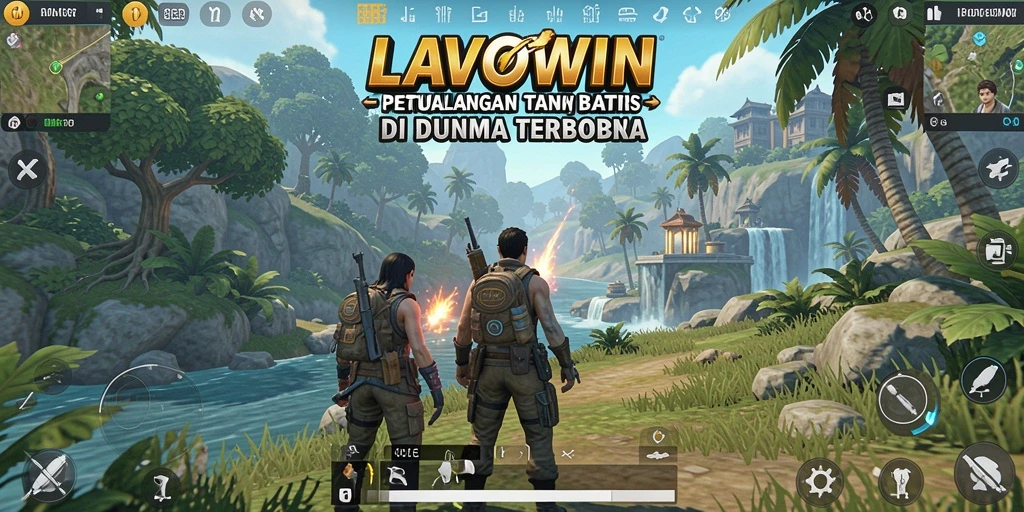 Screenshot utama LAVOWIN menampilkan pemain yang menjelajahi dunia terbuka.