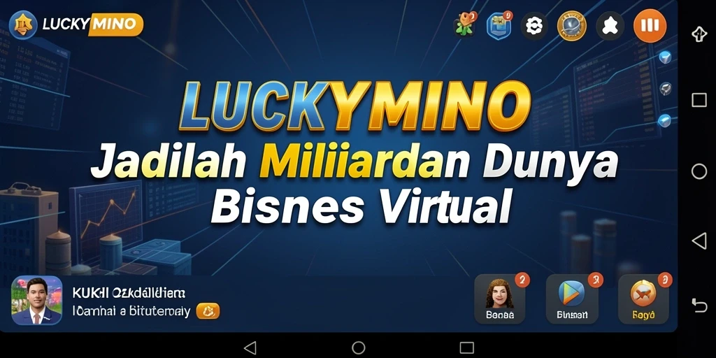 Tangkapan layar utama gameplay <strong>LUCKYMINO</strong> menampilkan aktivitas pengelolaan bisnis yang dinamis.
