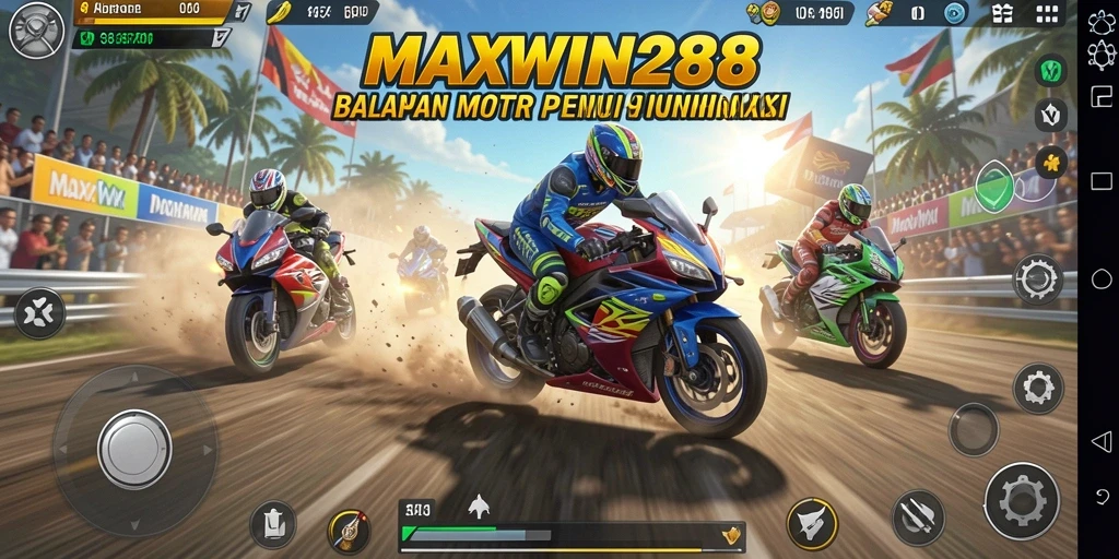 Tampilan gameplay seru dalam balapan motor di MAXWIN288.