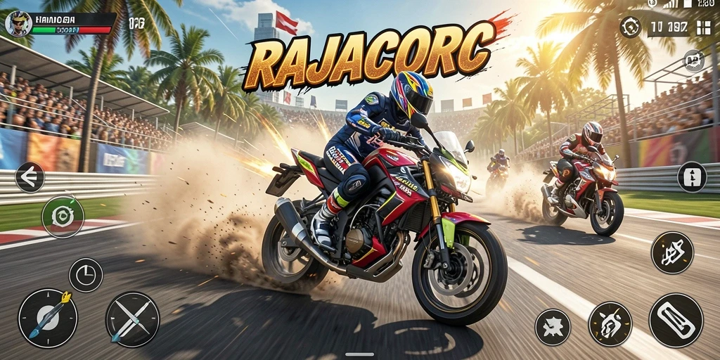 Tampilan grafis menakjubkan dari gameplay balapan motor.