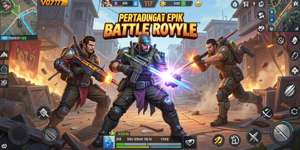 Tampilan utama gameplay VO777 yang menegangkan dalam pertempuran Battle Royale.